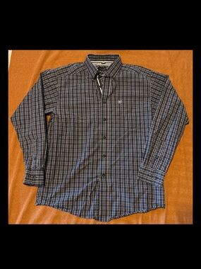 Ariat Pro Series Shirt Mens M Blue Pink Plaid Button-Up Western Collard